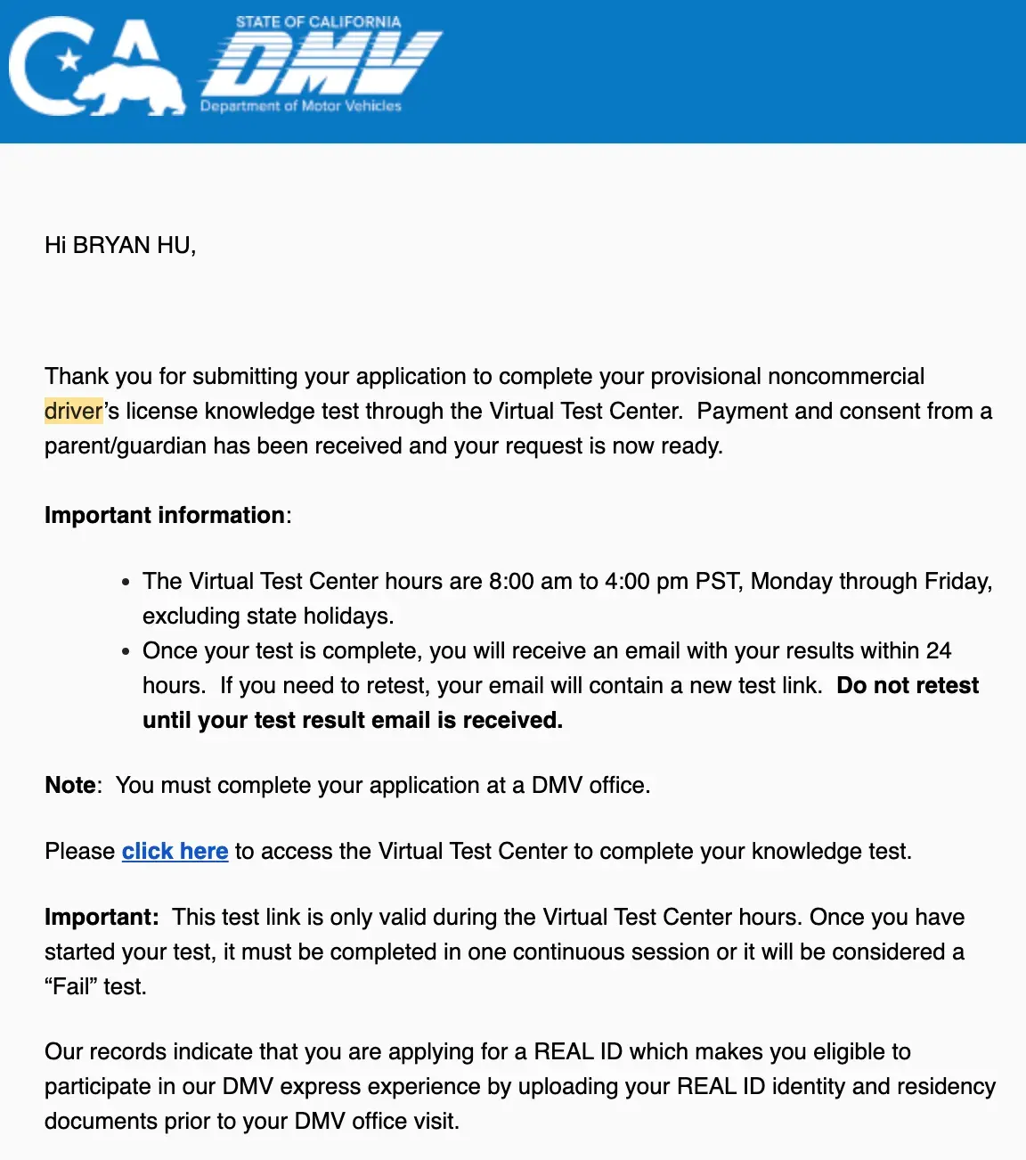 DMV Email