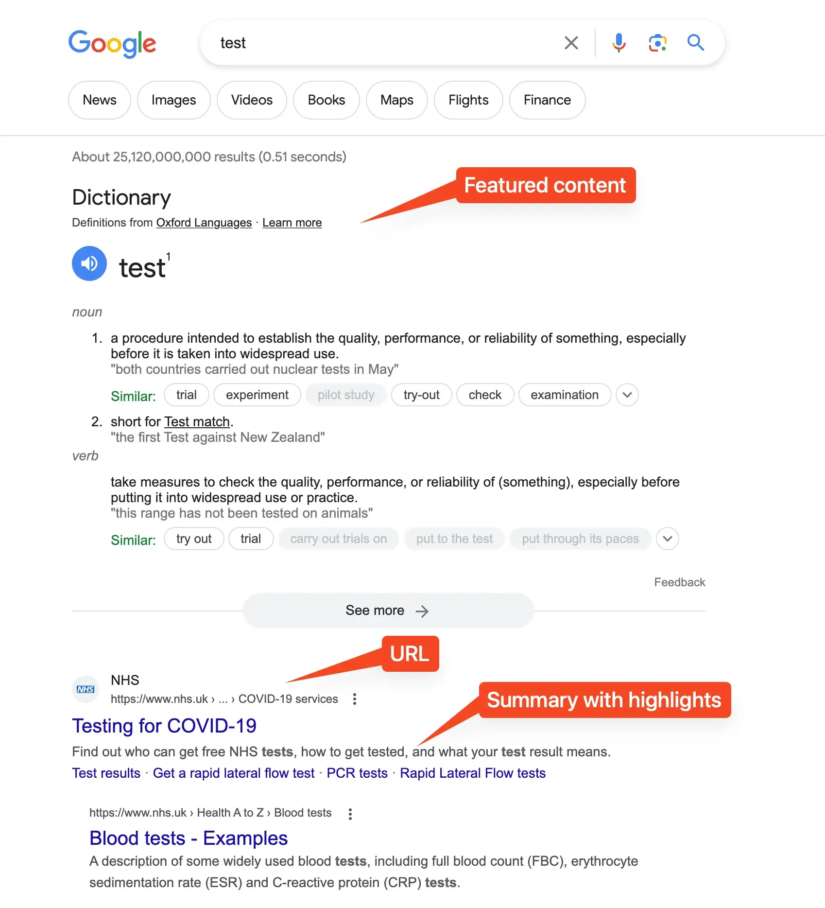 Example Google search result